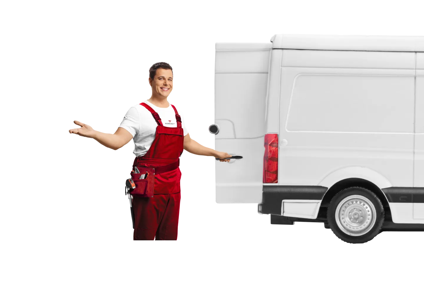 Vernast technieker bij de bestelwagen