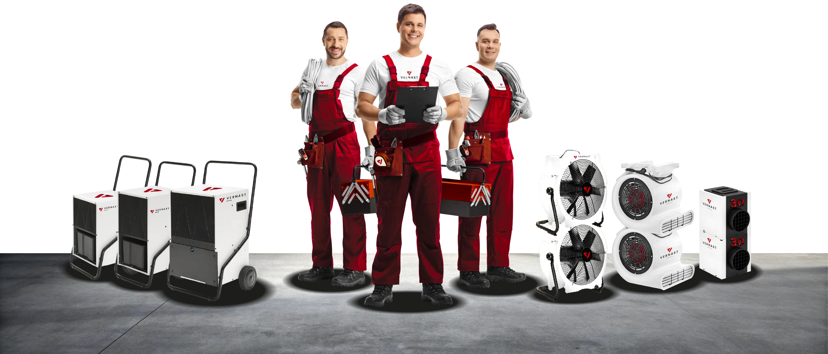 Het Vernast-team met het volledige toestellengamma
